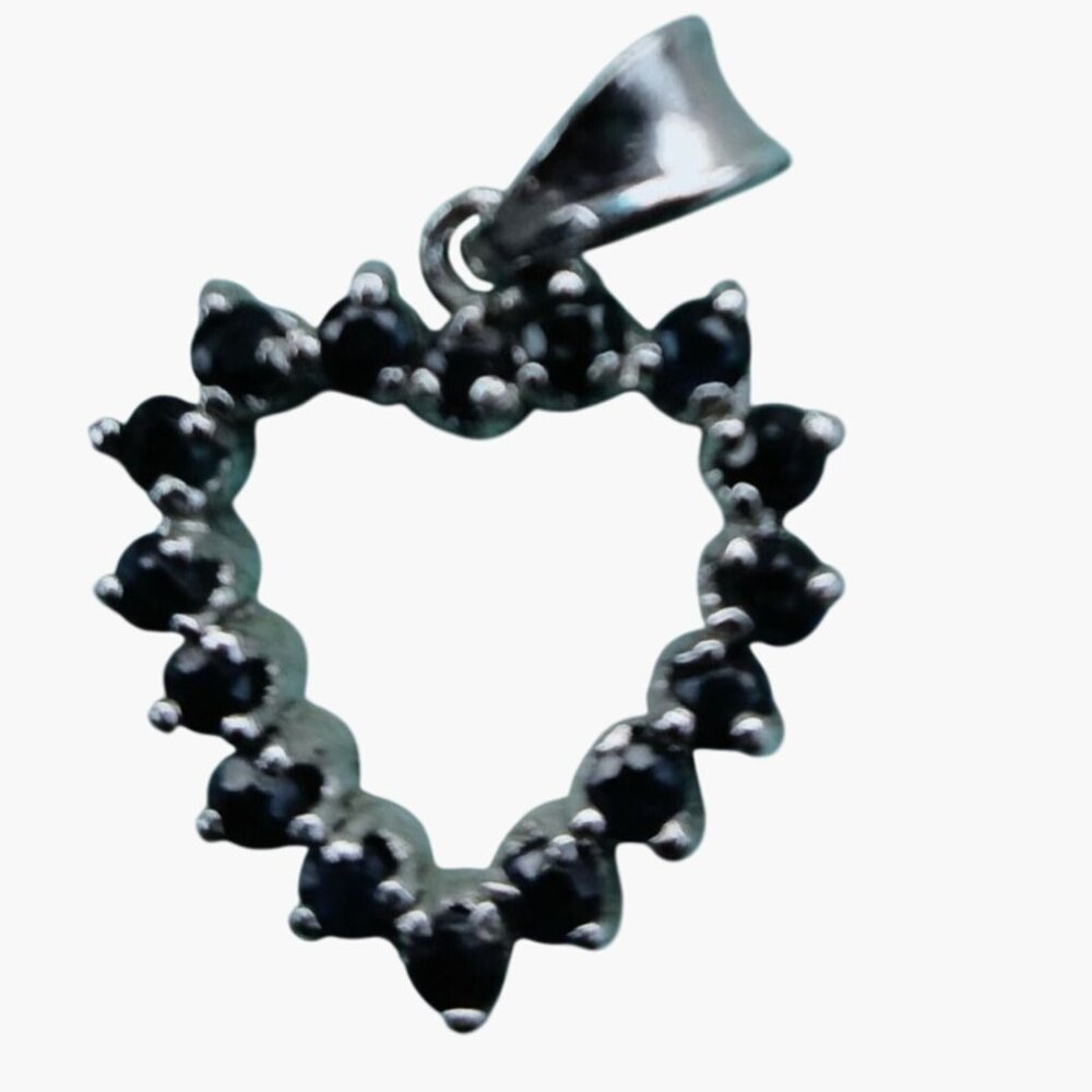 Heart Shaped Silver Pendant Blue Sapphire Gemstones Valentine Wedding